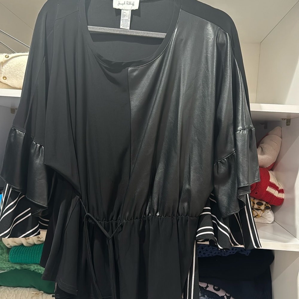gorgeous joseph ribkoff top with pleather front and sleeves .
